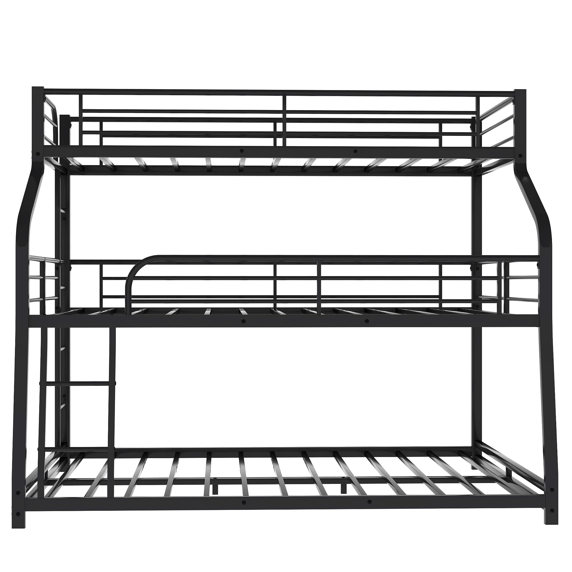 RUNNA Triple Bunk Bed Frame - Twin XL/Full/Queen Metal Bunk Bed with Safety Guardrails & Ladder Options for Kids, Teens & Adults | No Box Spring Required | Space-Saving Solution for Dorms, Kids' Rooms & Small Apartments (Black)