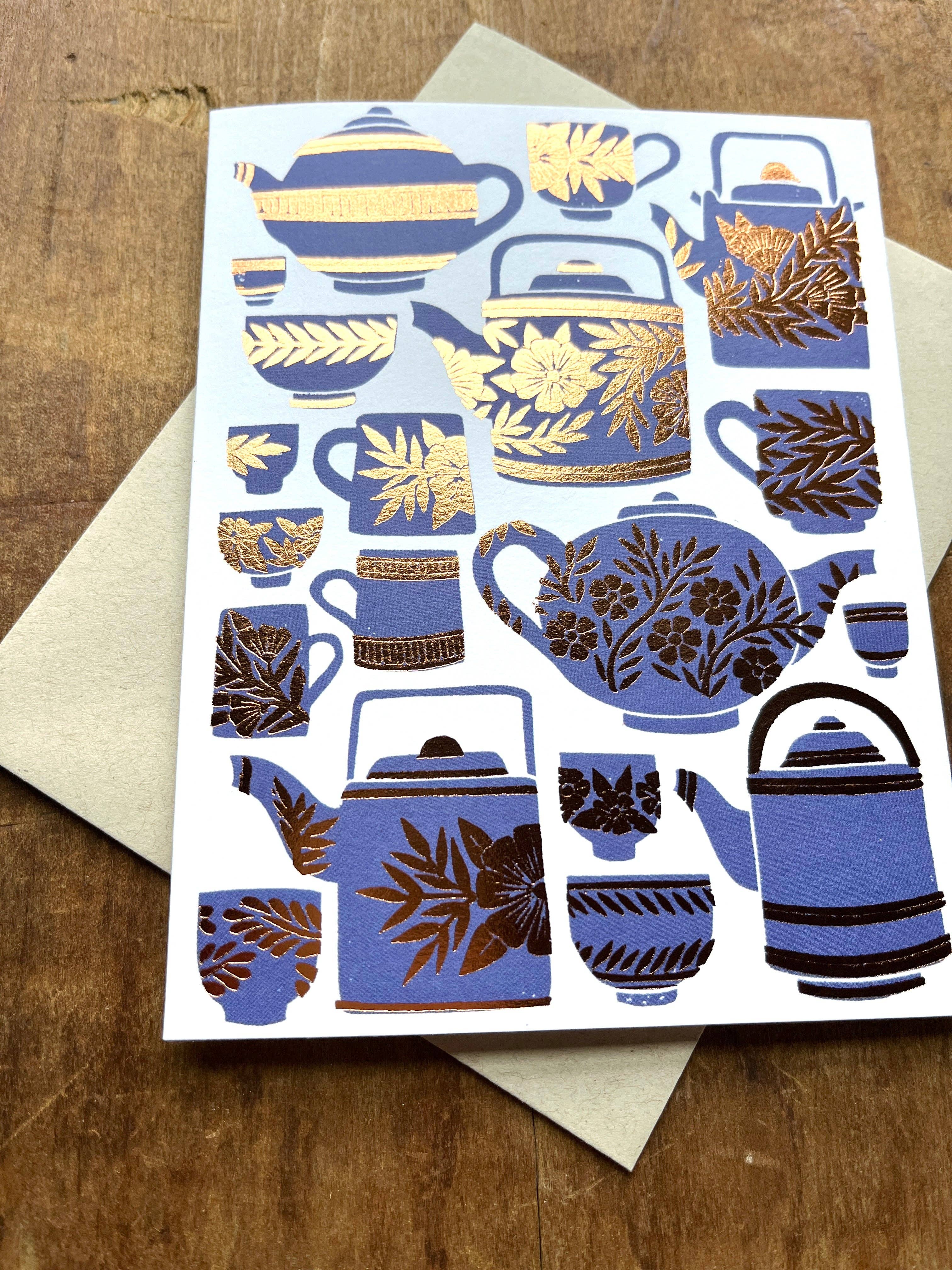 Elegant Teapots Blank Greeting Cards - Handmade Watercolor Design for Tea Lovers, Birthday & Thank You Notes - Perfect for Tea Parties, Bridal Showers & Special Occasions