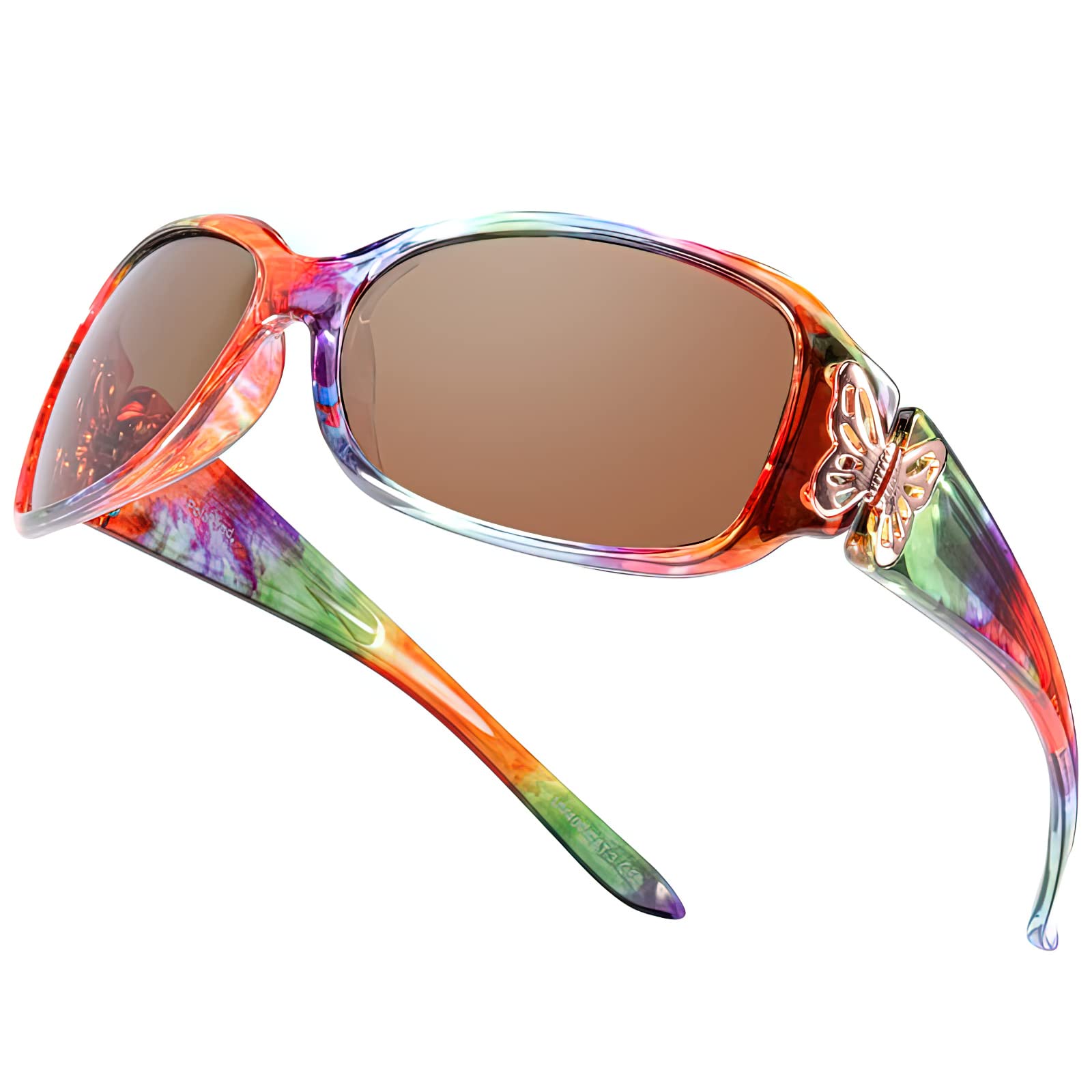FIMILU Polarized Sunglasses for Women UV400 Protection Wrap Around Fashion Sunglasses with Butterfly Decor - Perfect for Driving, Beach & Outdoor Activities