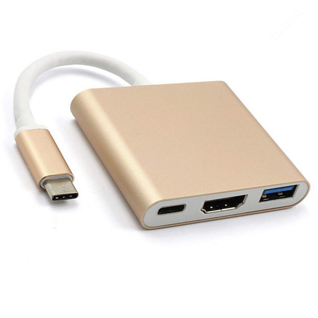 USB C to HDMI Adapter 4K Hub with USB 3.0 & Charging - for MacBook/Projector/Laptop - Gold