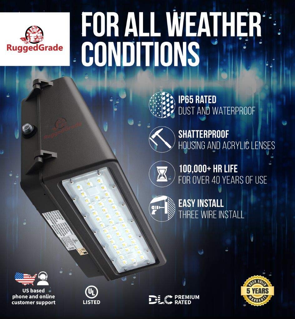 RuggedGrade 40W LED Wall Pack Light - Tucana II Series Full Cut Off - 5400 Lumens - 5000K Daylight White - Dark Sky Compliant Outdoor Lighting - Dimmable - Perfect for Parking Lots, Warehouses & Building Exteriors