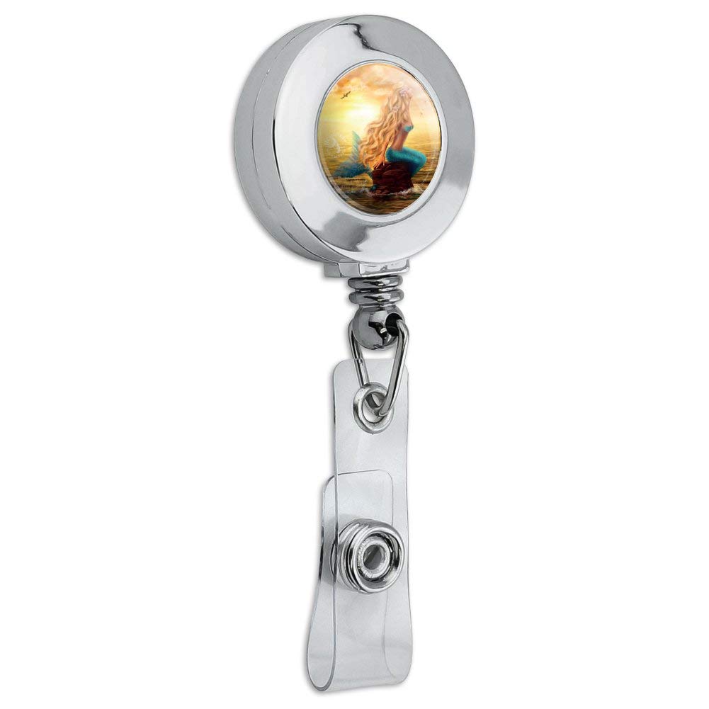 Mermaid ID Card Holder - Chrome Retractable Reel for Beach & Ocean Lovers