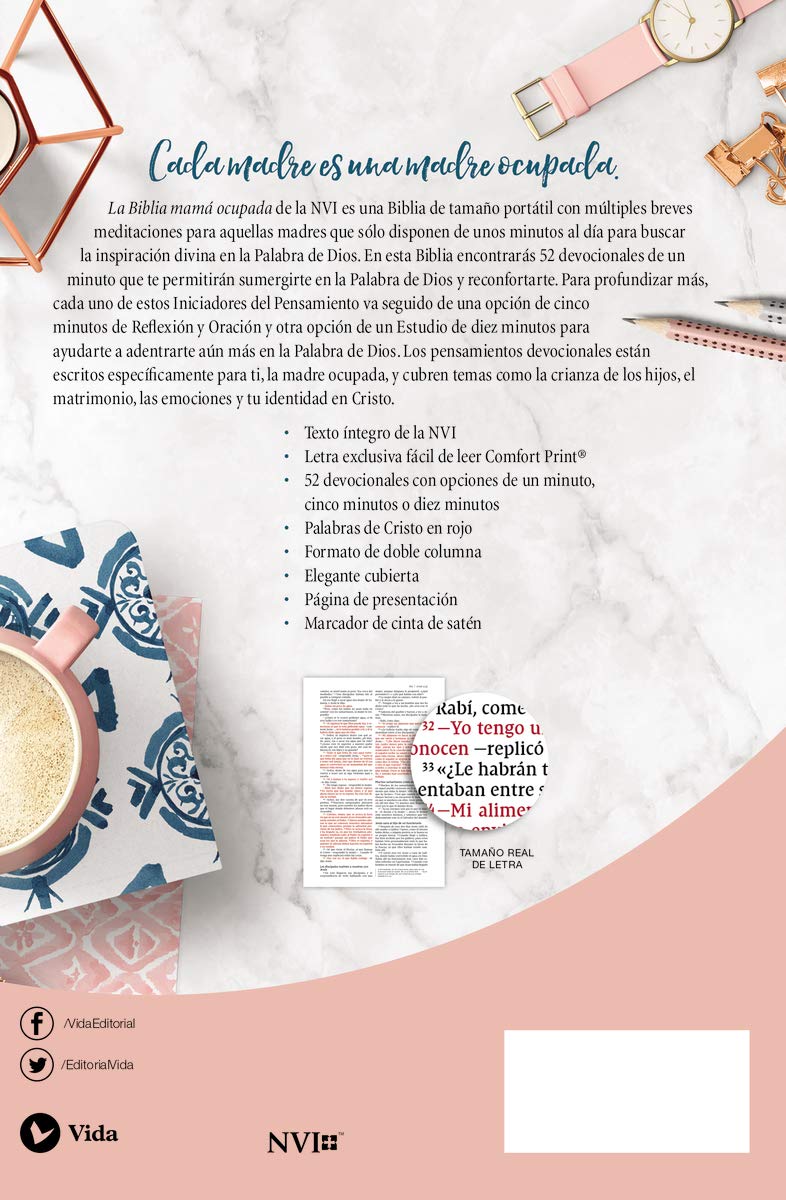 NVI, Busy Mom's Bible, Leathersoft Cover, Turquoise, Words of Christ in Red, Comfort Print: Daily Inspiration Even When You Only Have a Minute (Spanish Edition) - Perfect for Devotions, Prayer Time & Encouragement for Christian Mothers