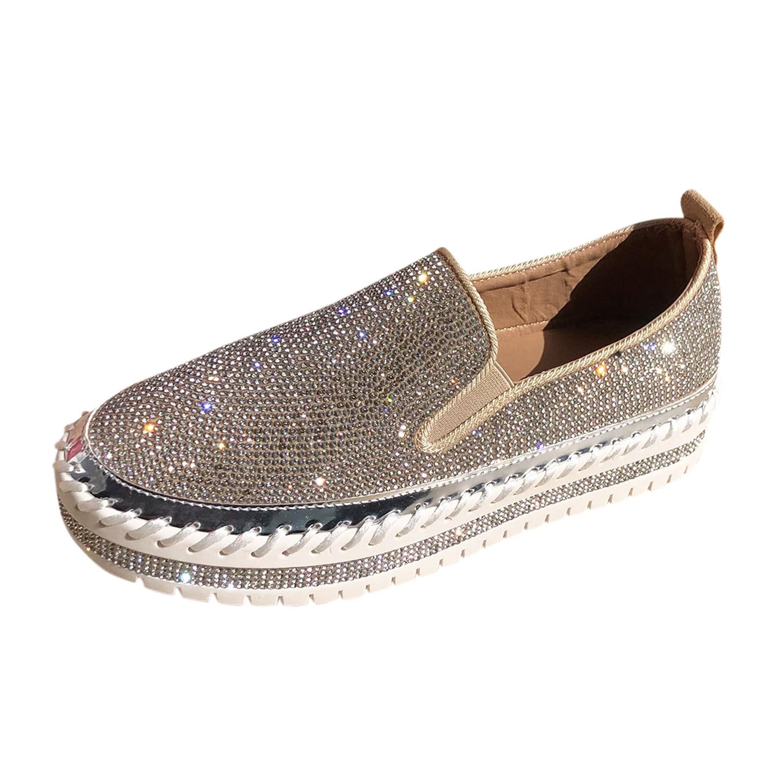 MOLayys Women's Platform Sneakers - Comfortable Crystal Flat Loafers with Thick Sole for Casual Wear | Perfect for Daily Walking, Office & Leisure Outfits