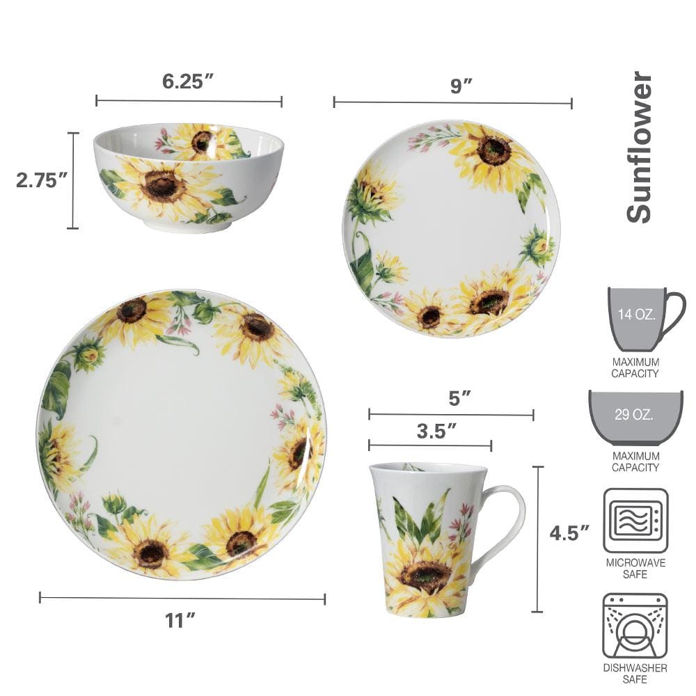 24-Piece Sunflower Dinnerware Set for 6 - Modern Floral Tableware for Family Dinners, Parties & Everyday Use