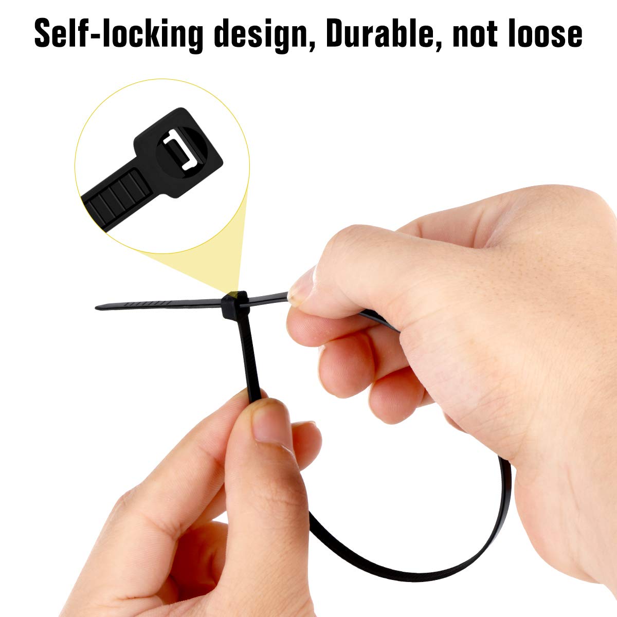 Hannord 100-Pack UV Resistant Nylon Cable Zip Ties - Self-Locking 3.6mm x 300mm/250mm/200mm/150mm Black Multipurpose Wire Ties - Perfect for Organizing Cables, DIY Projects, Home & Office Use