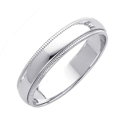 14K White Gold 4mm Milligrain Wedding Band Ring for Women - Elegant Bridal Jewelry Gift (Sizes 4-12) - Perfect for Engagement, Anniversary & Special Occasions