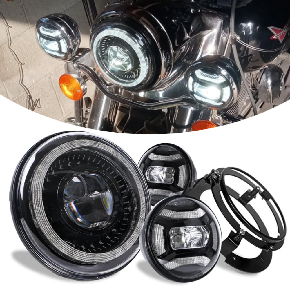 LOYO 7 Inch Dragon Eye LED Headlight & 4.5 Inch Fog Light Kit - High Brightness Motorcycle Headlamp with DRL for Harley, Honda, Yamaha - Perfect for Night Riding and Off-Road Adventures