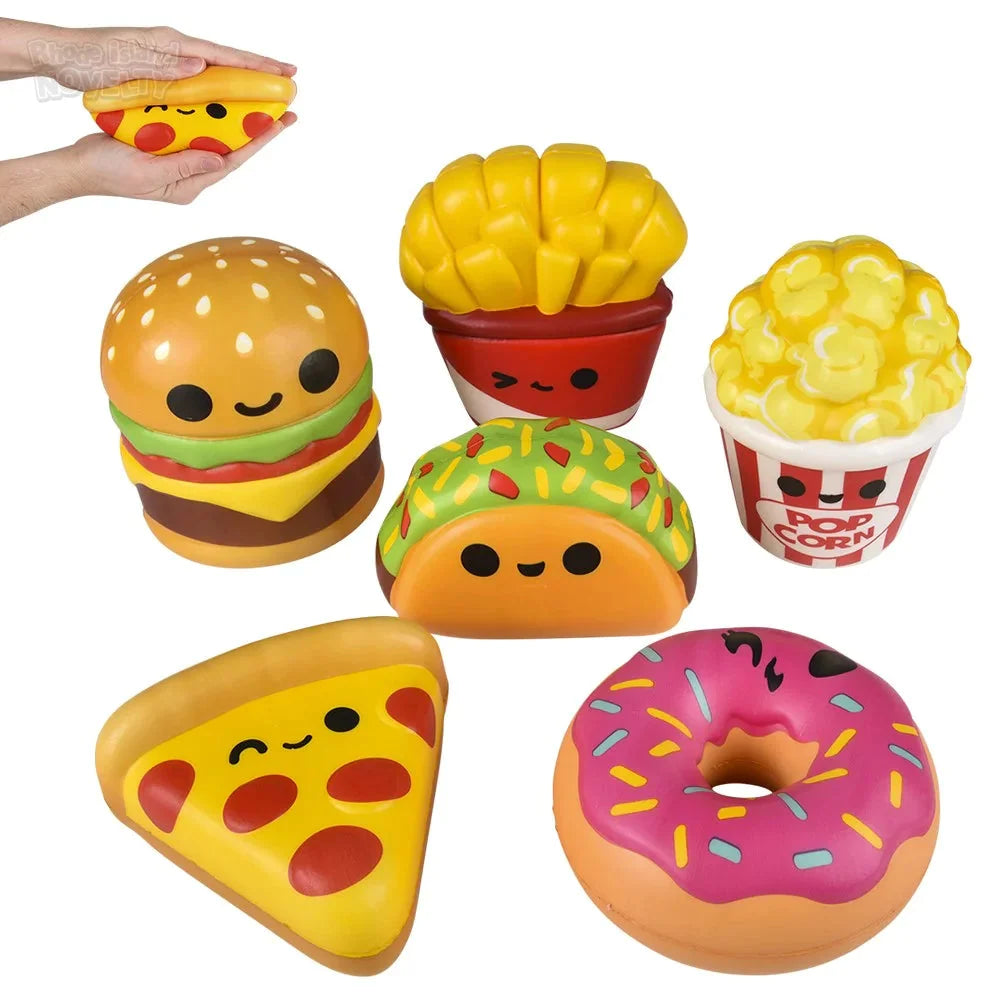 6 Pack Squish Fun Food Assortment - Cute Stress Relief Toys for Kids & Adults - Perfect for Party Favors, Classroom Rewards, and Sensory Play