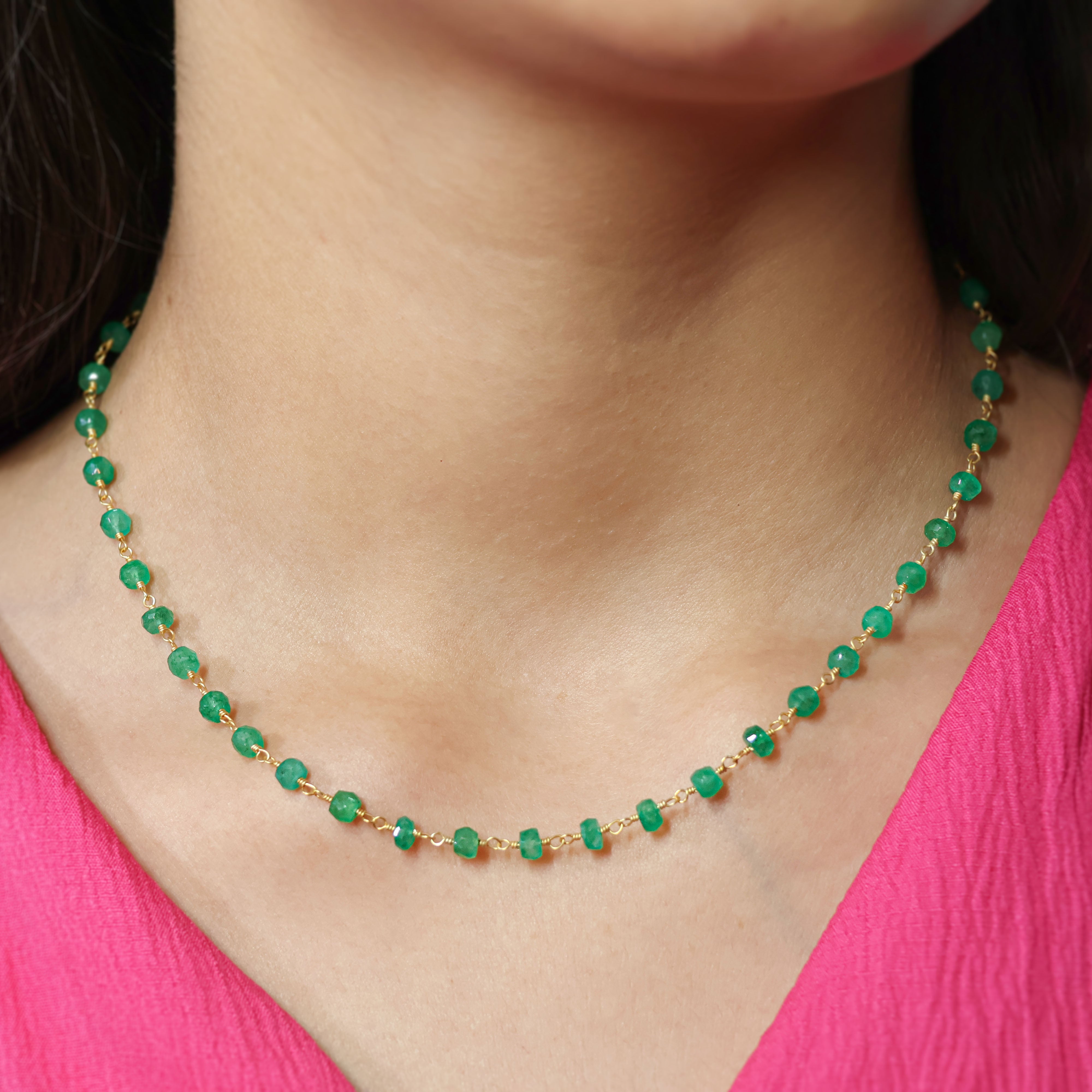 Faceted Emerald Smooth Beads Necklace With 18kt Gold Vermeil For Women - Elegant Jewelry Gift for Birthday, Anniversary & Special Occasions