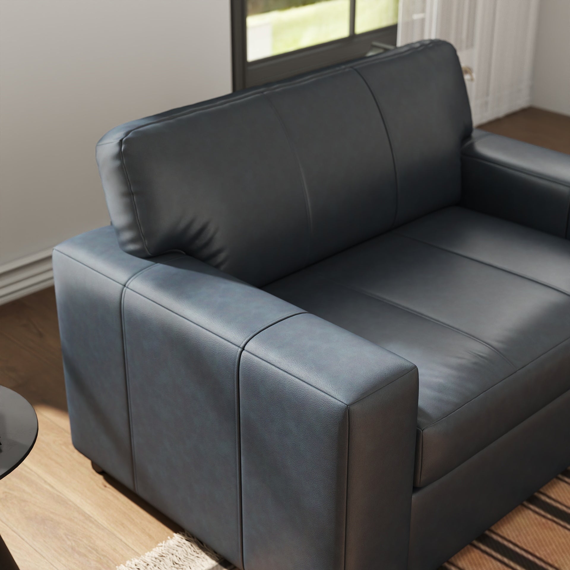 Roundhill Furniture Sakan Genuine Leather Upholstered Cutler Lounge Chair - Modern Living Room Accent Chair for Home Office & Reading Nook
