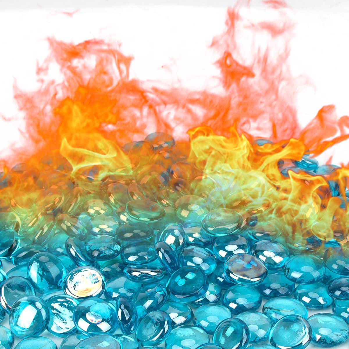 18 Pound Fire Glass Beads - Premium Reflective Azure Blue Fire Pit Glass for Gas Fireplace, Vase Fillers & Aquarium Decor - Enhances Flames & Adds Elegant Sparkle to Indoor/Outdoor Fire Features