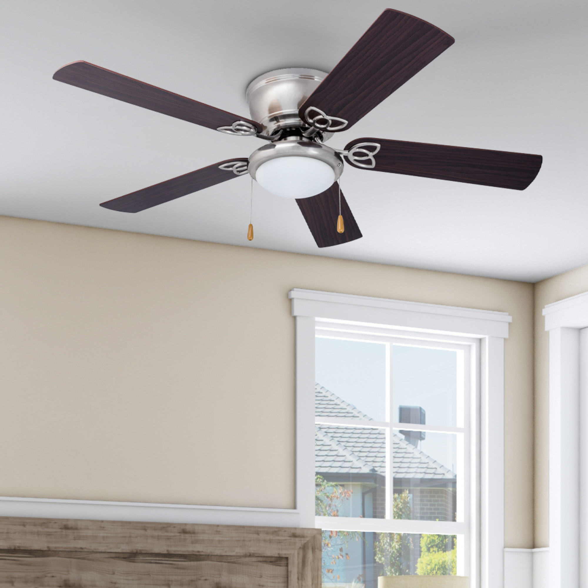 52 Inch Benton Brushed Nickel Ceiling Fan with Pull Chain - Perfect for Living Room, Bedroom, and Outdoor Patio Cooling