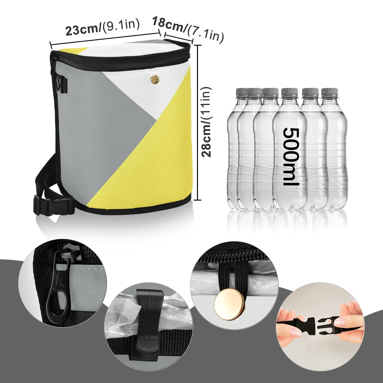 Yellow and Gray Geometric Car Trash Can - Leak Proof Hanging Garbage Bin with Lid | Waterproof Vehicle Waste Basket for Truck, Minivan, SUV | Perfect for Road Trips, Commuting & Keeping Your Car Clean