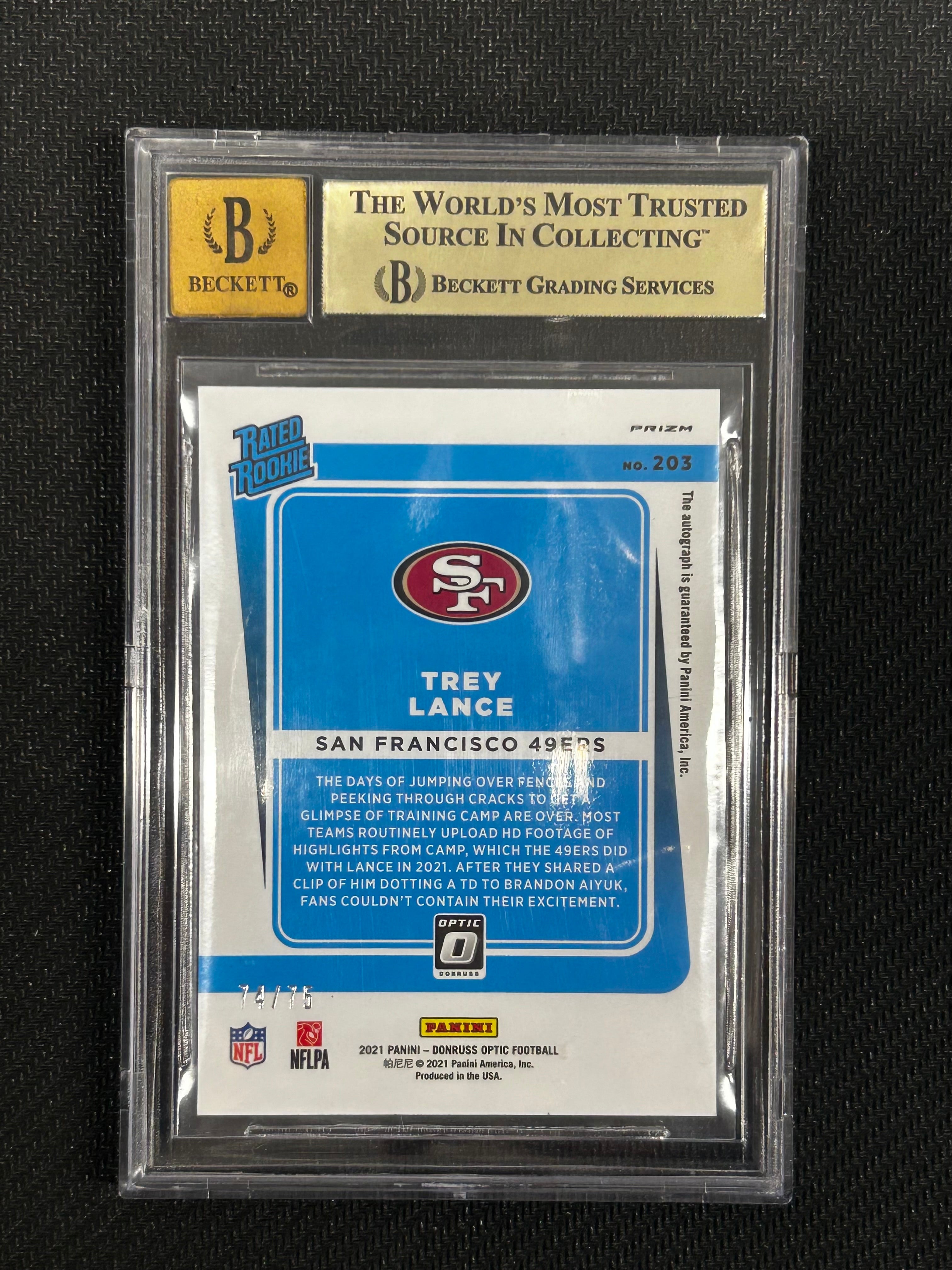 2021 Donruss Optic Rated Rookies Trey Lance Red Auto /75 #203 BGS 9.5 - Football Trading Card for Collectors & Sports Memorabilia Enthusiasts