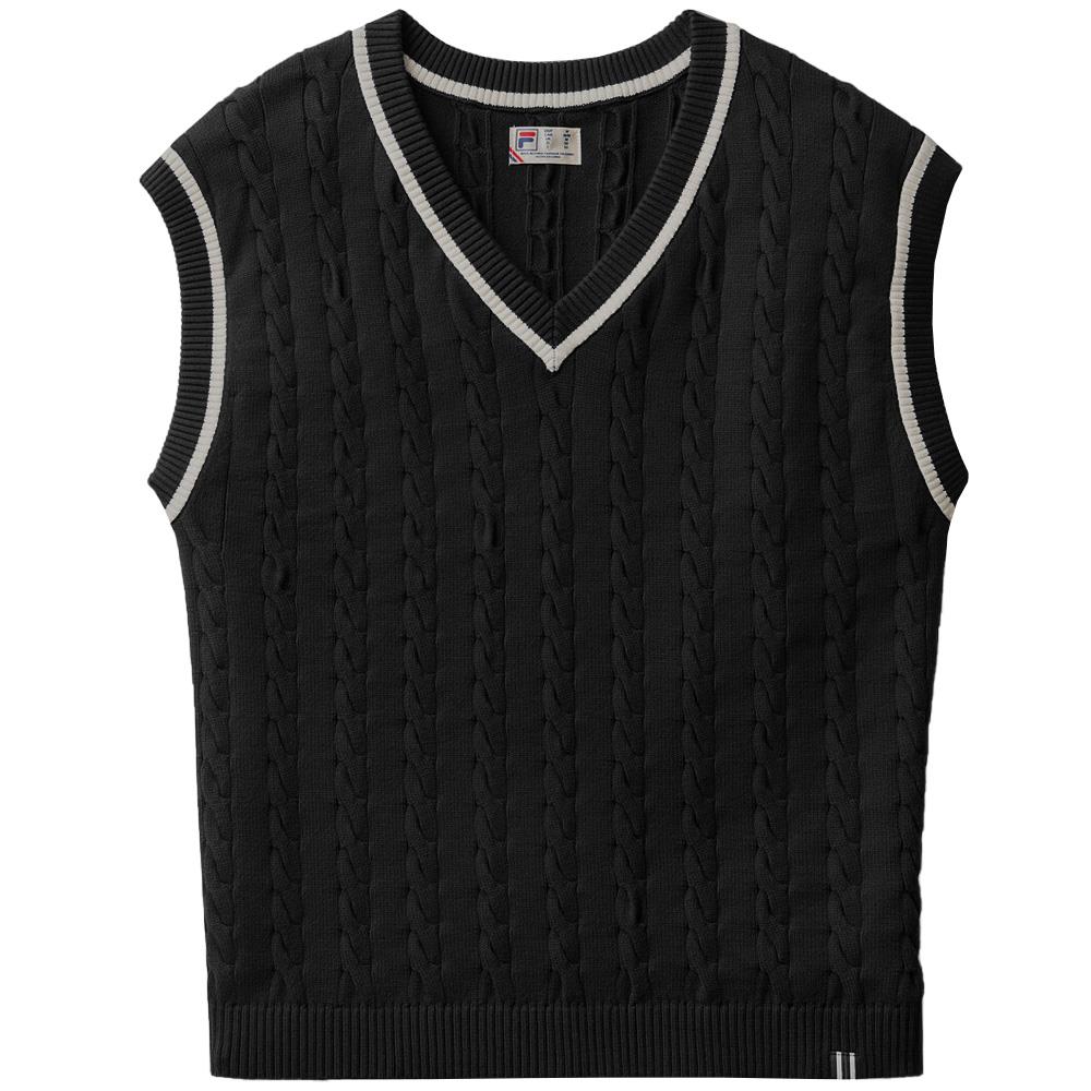 Fila Men's Casa Baseline Cable Knit Vest - Black - Warm Winter Layering for Casual Outfits & Office Wear