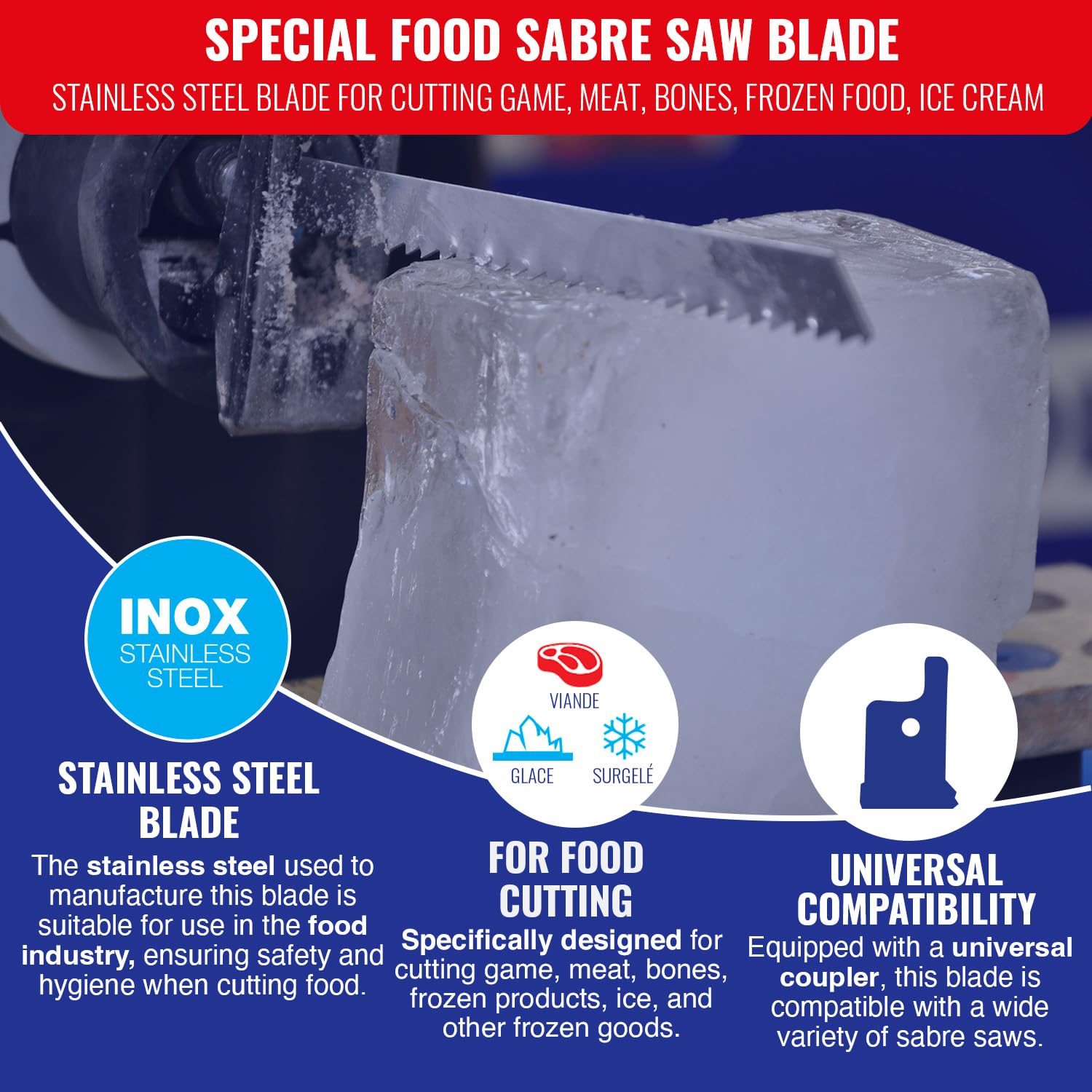 TIVOLY Premium Stainless Steel Sabre Saw Blade for Cutting Meat, Game, Bones, Frozen Foods & Ice – Heavy Duty Food Grade Blade for Butchers, Hunters & Chefs – Perfect for Hunting, Cooking & Food Prep