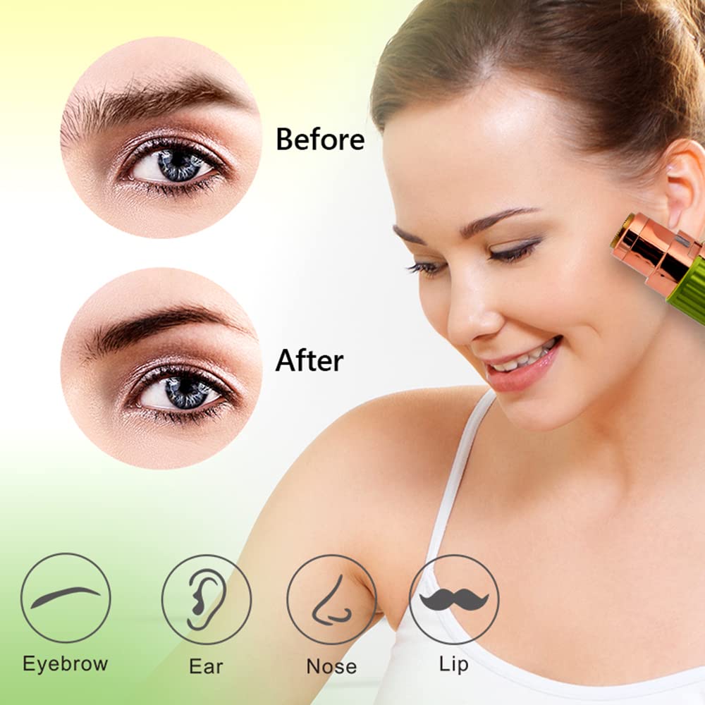 2 in 1 Rechargeable Electric Eyebrow Trimmer & Epilator for Women - Painless Facial Hair Removal, Lipstick Shape Design, Mini Razor Shaver (Green) | Perfect for Travel, Home Use & On-the-Go Grooming