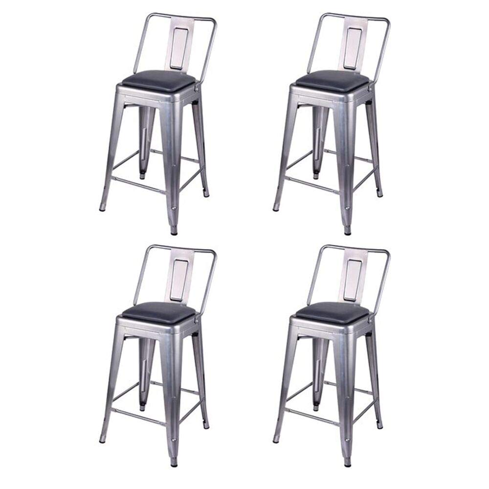 GIA 24-Inch Counter Height Metal Bar Stool with Black Vegan Leather Seat - Silver Set of 4 - Perfect for Kitchen Island, Breakfast Bar & Home Pub Decor