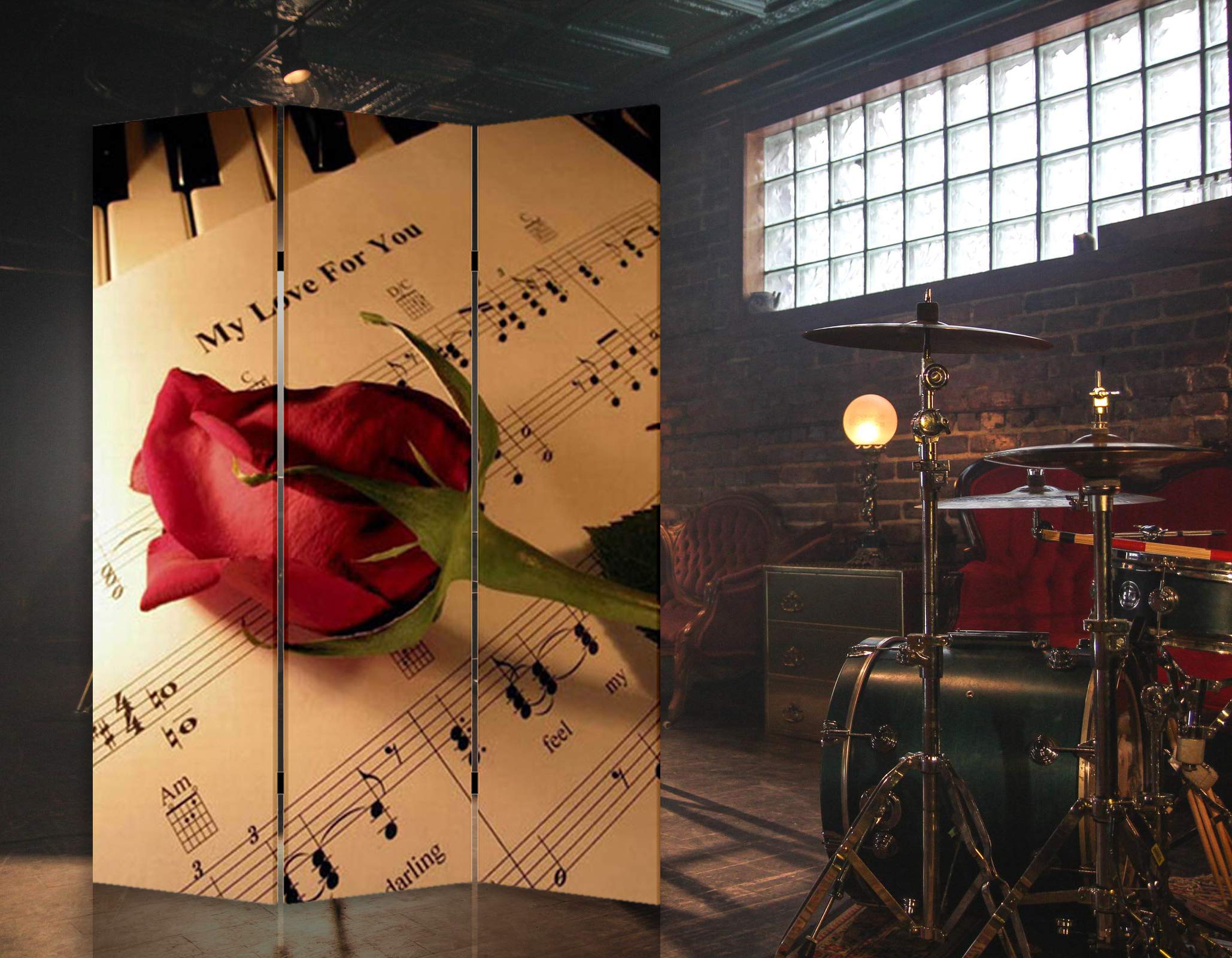 Screen Gems Music Room Divider - 6-Foot Tall Folding Room Partition for Home, Office & Studio - Soundproof Privacy Screen with Decorative Panels - Perfect for Creating Separate Spaces in Bedrooms, Classrooms & Events
