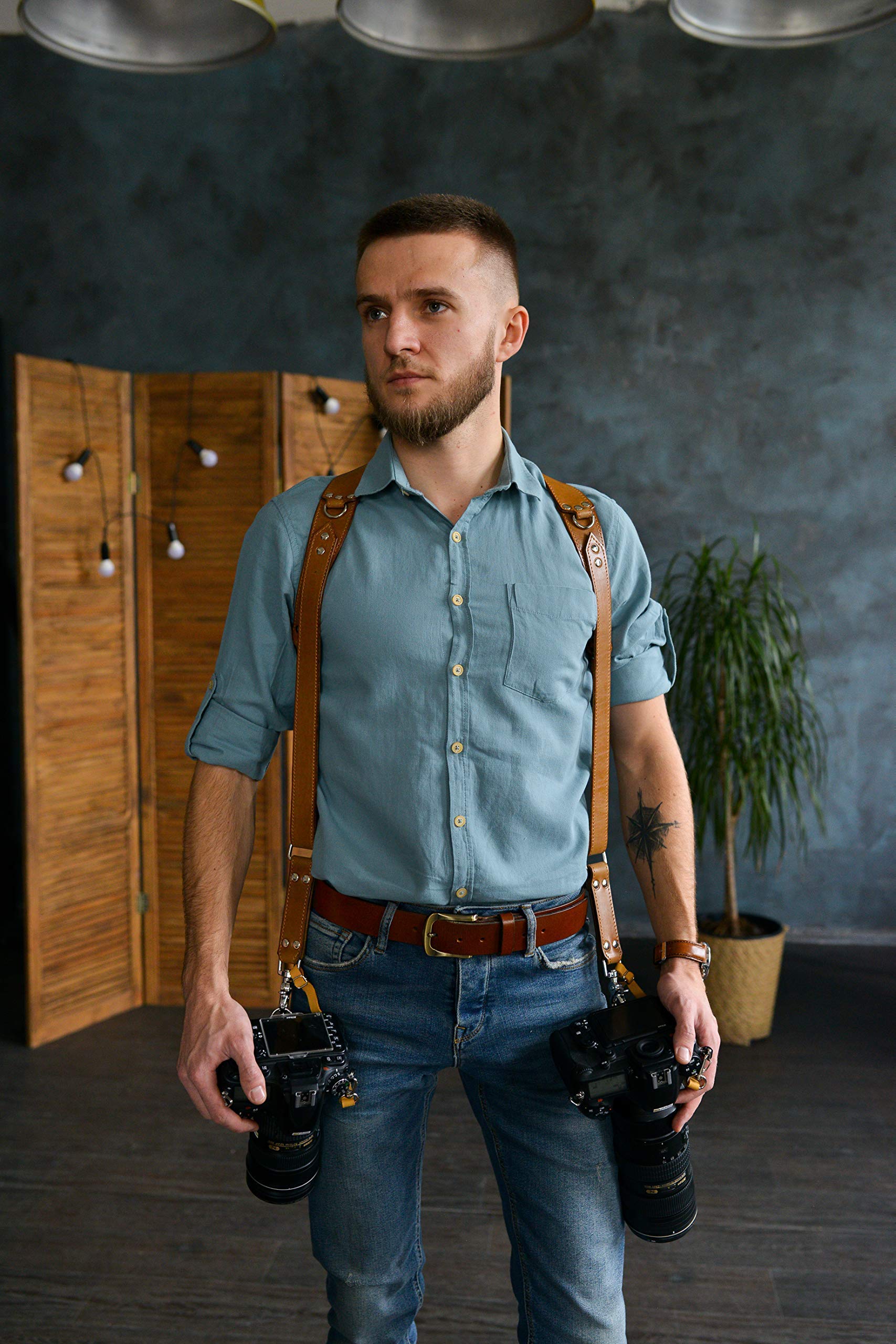 Premium Dual Camera Harness for DSLR/SLR - Soft Padded Leather Shoulder Strap with Comfortable Lining | Perfect for Wedding Photography, Travel & Outdoor Shooting