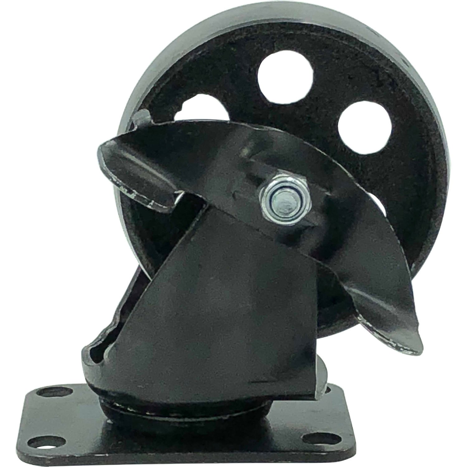 FactorDuty 8 All Black Heavy Duty Metal Swivel Plate Caster Wheels with Brake Lock - 3.5 Inch High-Gauge Steel Wheels for Industrial Equipment, Furniture, and Workshop Use