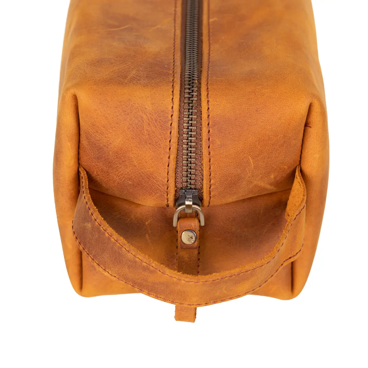 Premium Genuine Leather Dopp Kit Bag for Men - Camel Brown Travel Toiletry Organizer | Ideal for Business Trips, Gym, Camping & Weekend Getaways