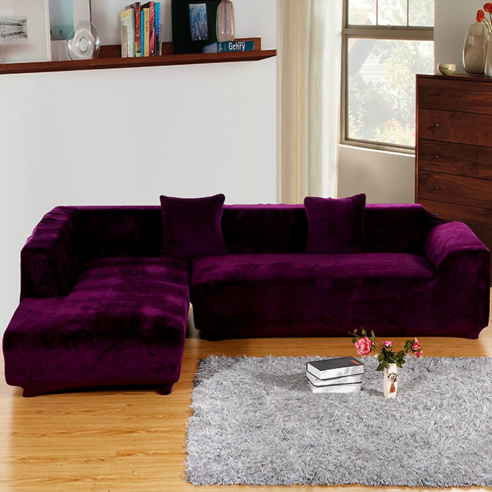Premium Pet-Friendly Furniture Protector - High Elasticity Thick Plush Sofa Cover for Dogs, Solid Color Sectional Couch Protector (7590inch, U-Shape 3-Seater) - Perfect for Living Room, Family Room & Pet-Friendly Homes
