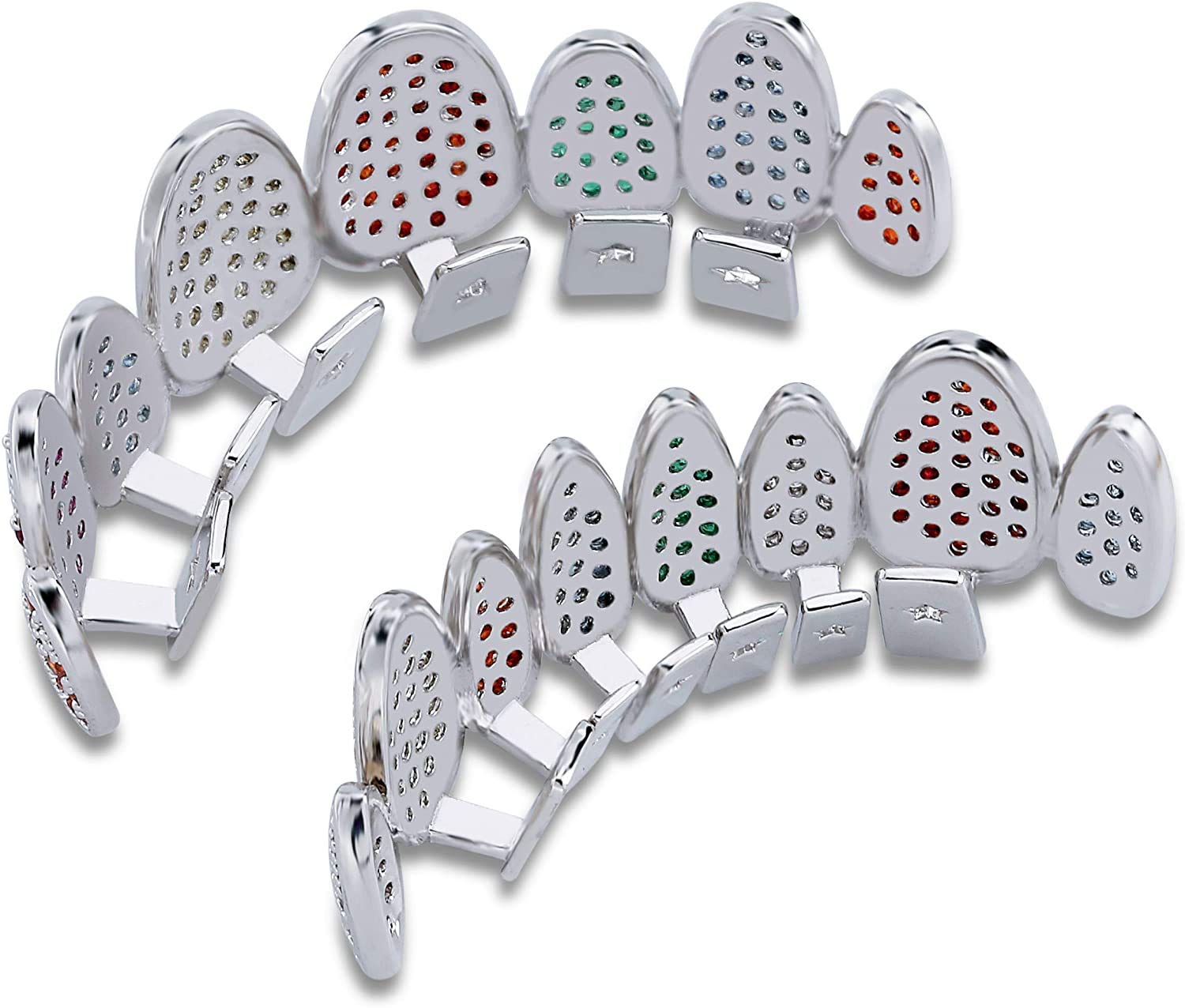 18K Gold Plated Iced Out Simulated Diamond Teeth Grillz with Molding Bars - Luxury Hip Hop Jewelry for Rappers & Performers - Perfect for Concerts, Music Videos & Special Events