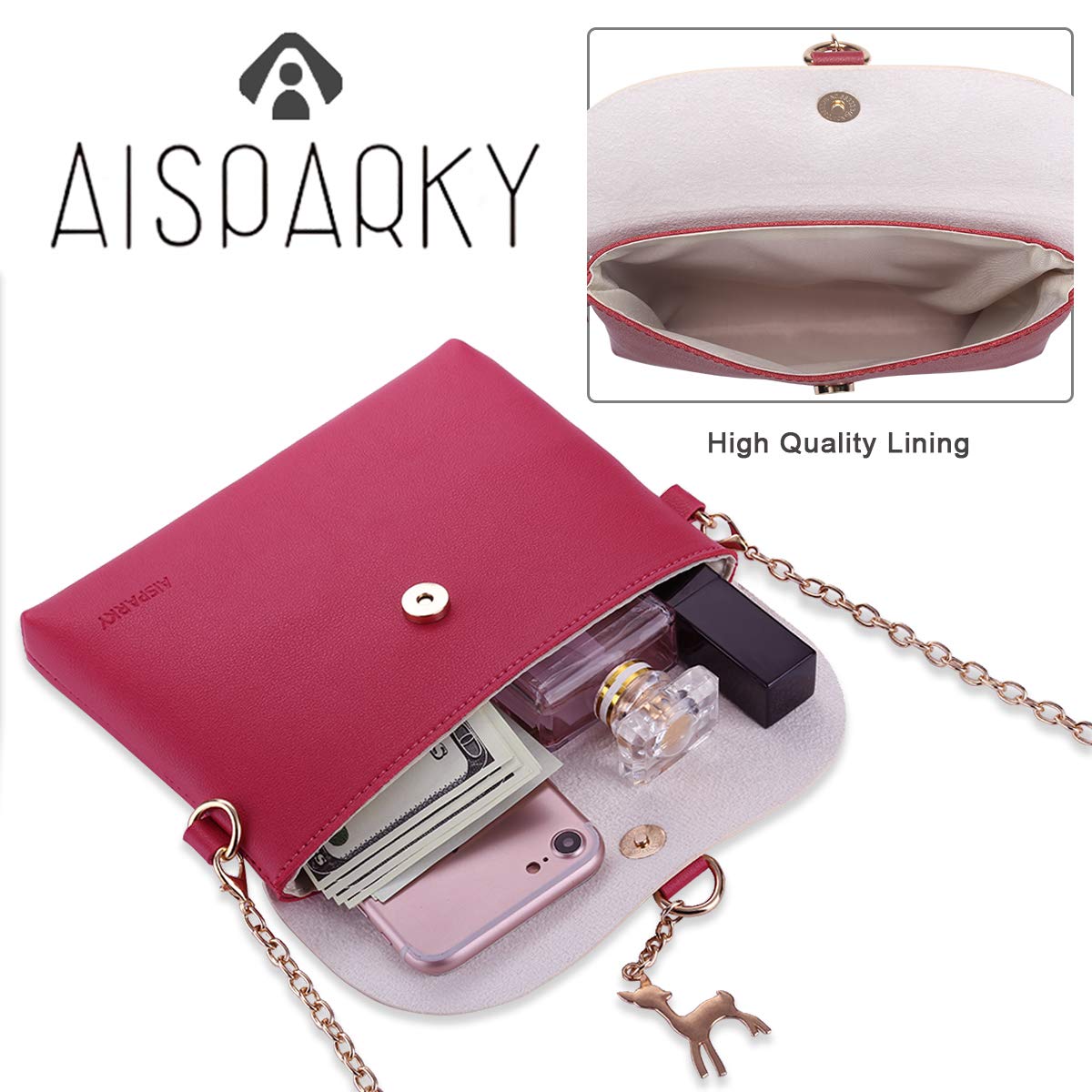 AISPARKY Small Crossbody Purse for Women - PU Leather Mini Shoulder Bag with Adjustable Strap & Gold Chain, Perfect for Daily Use, Travel, and Parties