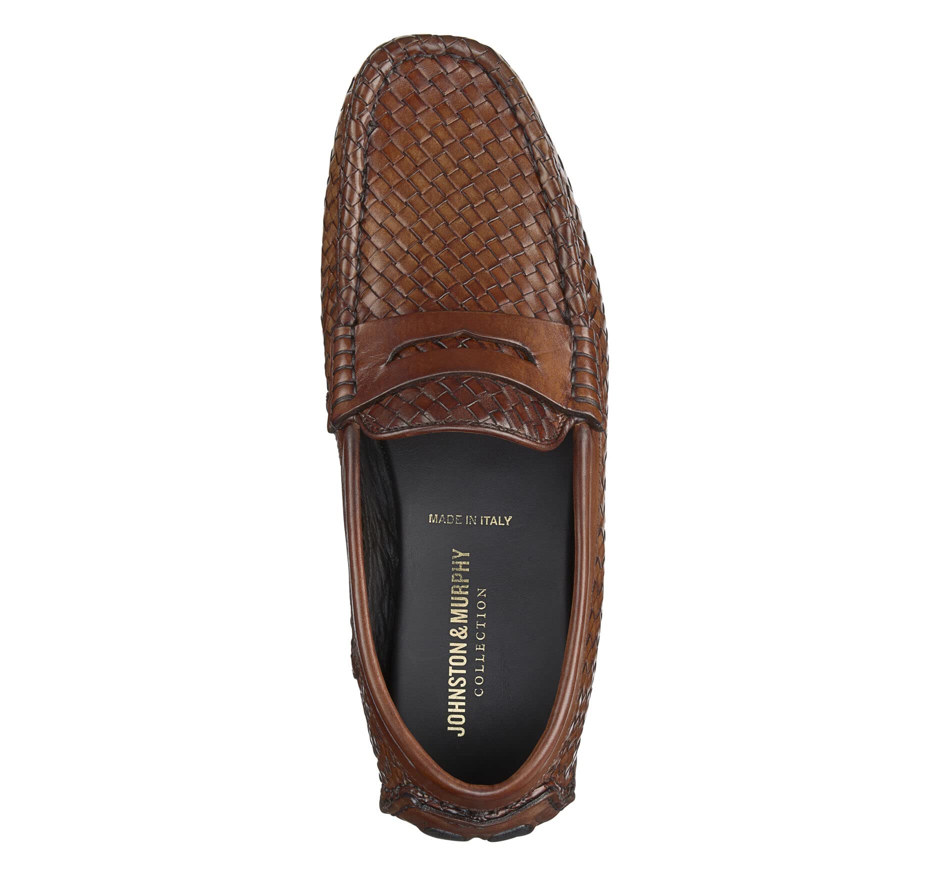 Johnston & Murphy Men’s Dayton Woven Penny Loafers - Genuine Leather Dress Shoes for Men with Cushioned Footbed | Business Casual & Office Wear | Comfortable Slip-On Moccasin Shoes for Work, Weddings & Formal Events
