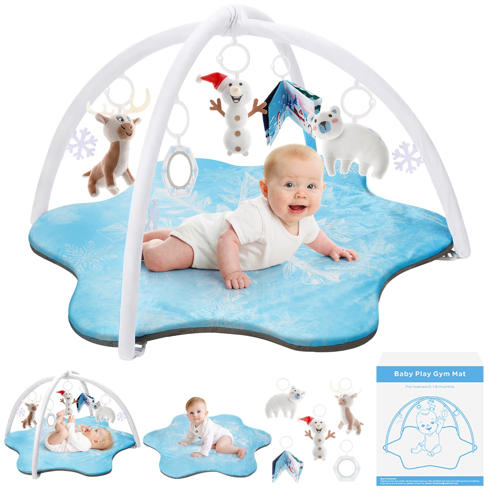 BNAKKON Baby Play Gym Mat - Extra Thick & Soft Activity Mat for Infants 0-18 Months | 5 Detachable Sensory Toys for Tummy Time & Motor Skill Development | Perfect for Nursery, Daycare & Playtime (White)