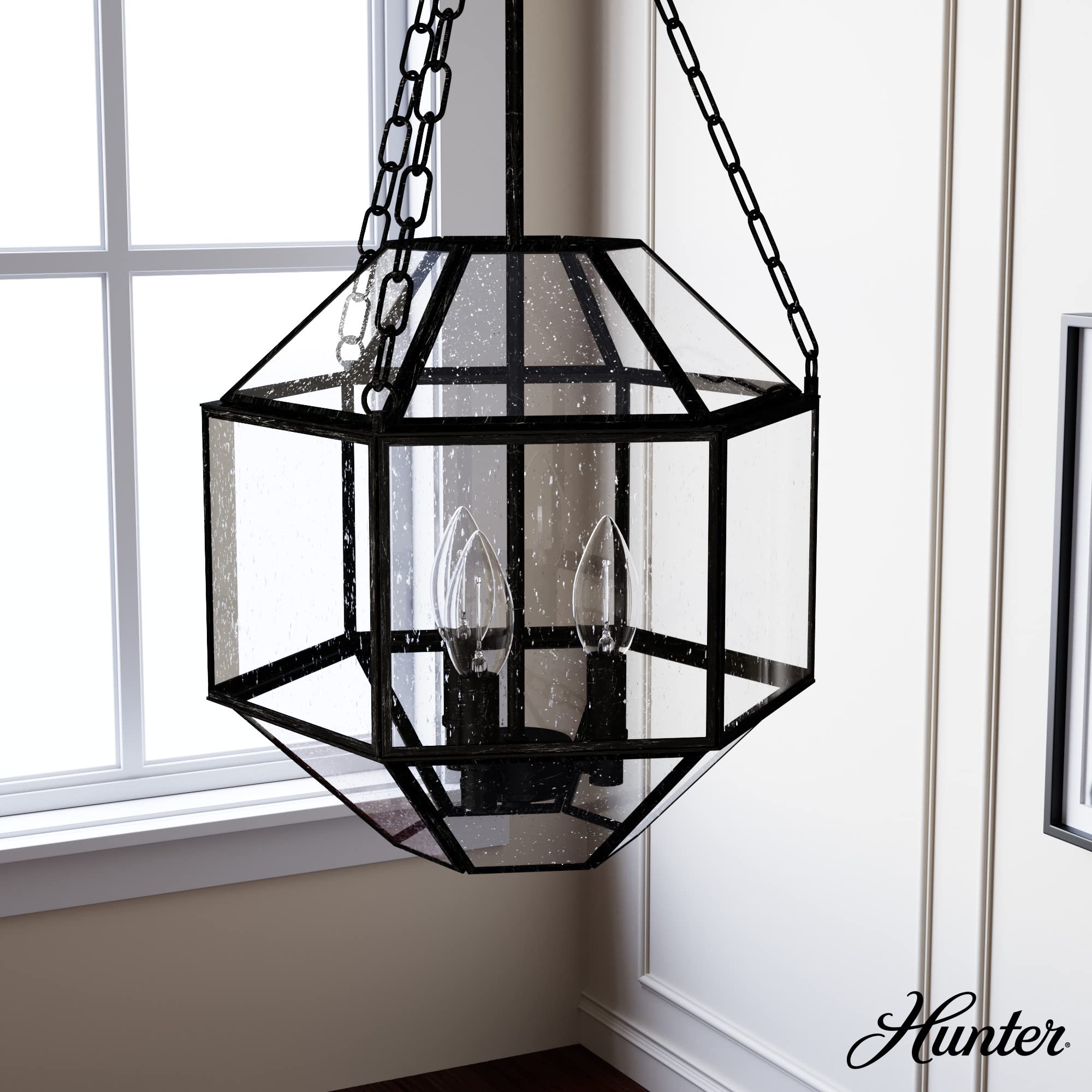 Hunter Fan Company 19365 Indria Rustic Iron Pendant Light - Farmhouse Ceiling Lighting Fixture for Kitchen, Dining Room & Entryway