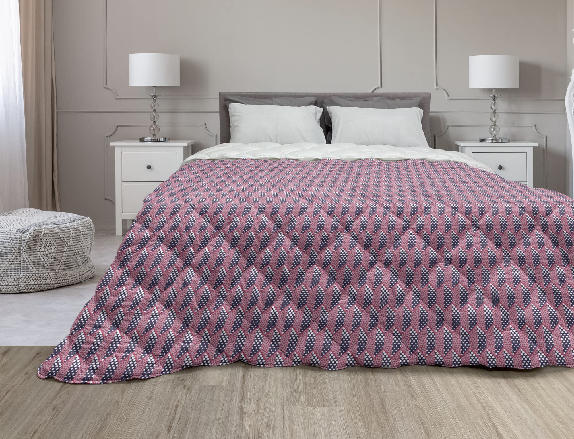 Ambesonne Queen Size Geometric Down Alternative Comforter - Abstract Dots Circles Trapezoids Modern Design, All Season Microfiber Quilt in Quartz Pink | Perfect for Bedroom Decor, Guest Room & Dorm Essentials