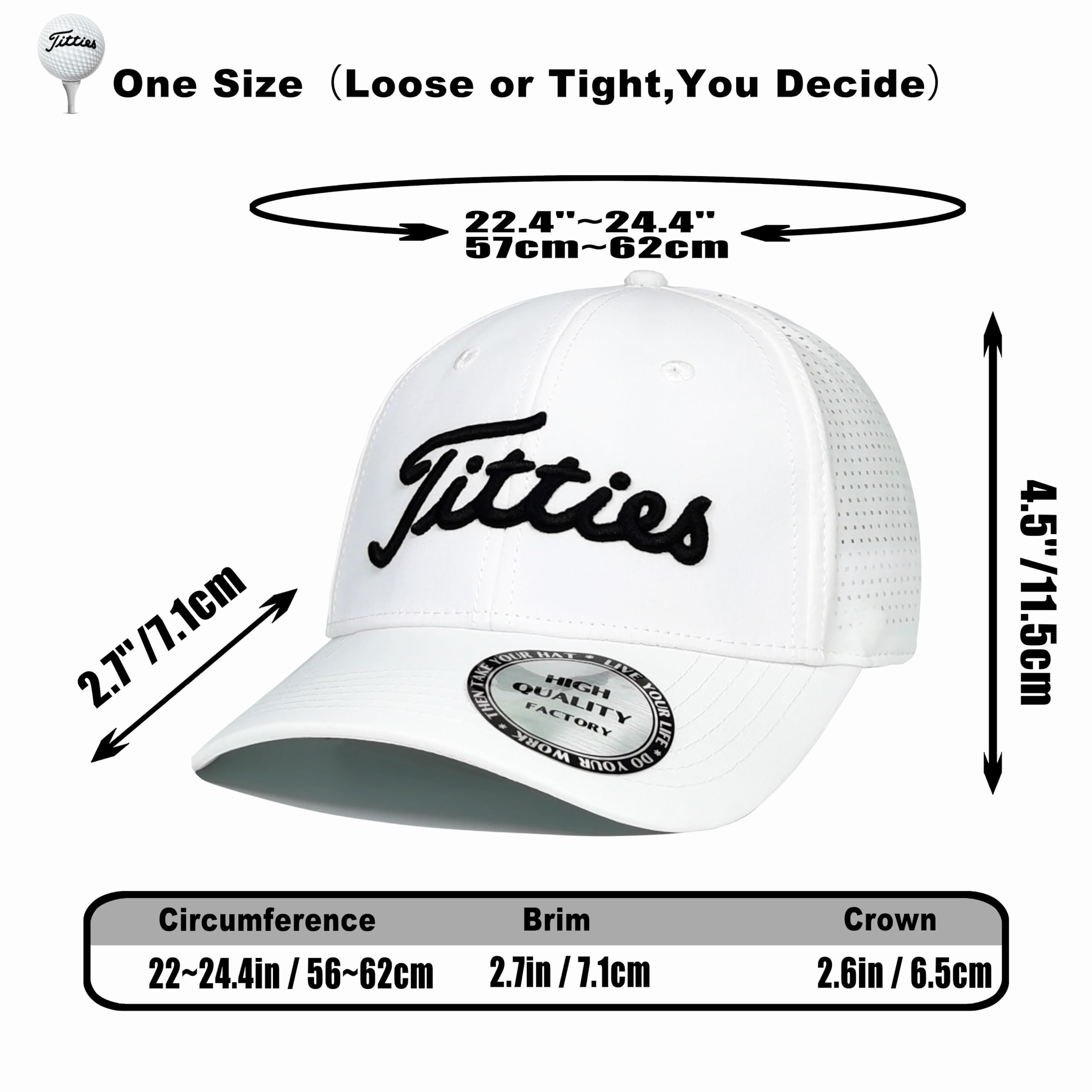 Bamveio Funny Golf Hats for Men & Women - Titties Design Baseball Cap in White & Black | Perfect for Golfing, Casual Wear & Funny Gift Ideas