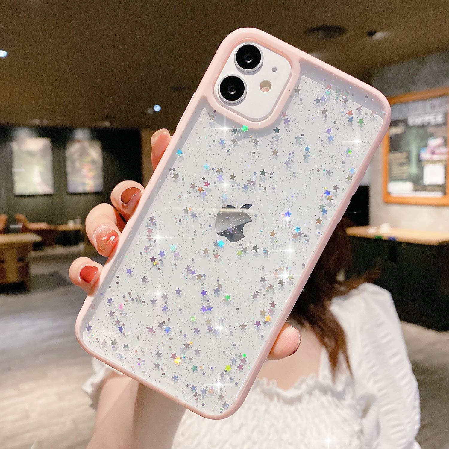 Sparkly Bling Star Glitter Phone Case for iPhone 11 Pro Max - Cute Clear Slim Fit Protective Cover with Full-Around Soft Protection, Compatible with iPhone 11 Pro Max (Pink) | Perfect for Girls, Teens, Women - Great for Everyday Use, Parties, and Gift Giving