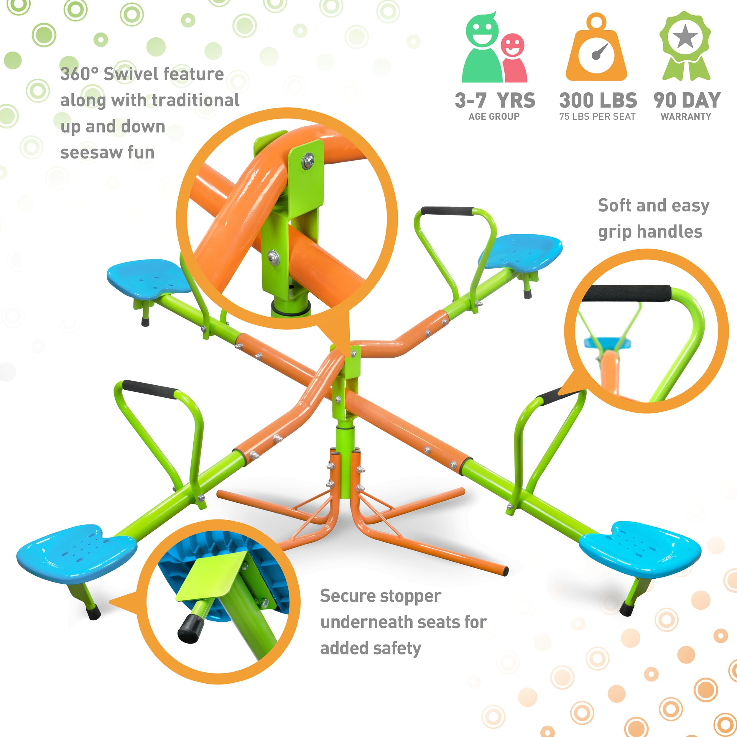 360 Degree Rotating Outdoor Playground Seesaw for Kids - 4 Seats, Sturdy Plastic, Blue & Green - Perfect for Backyards, Parks & Daycares - Ages 3+