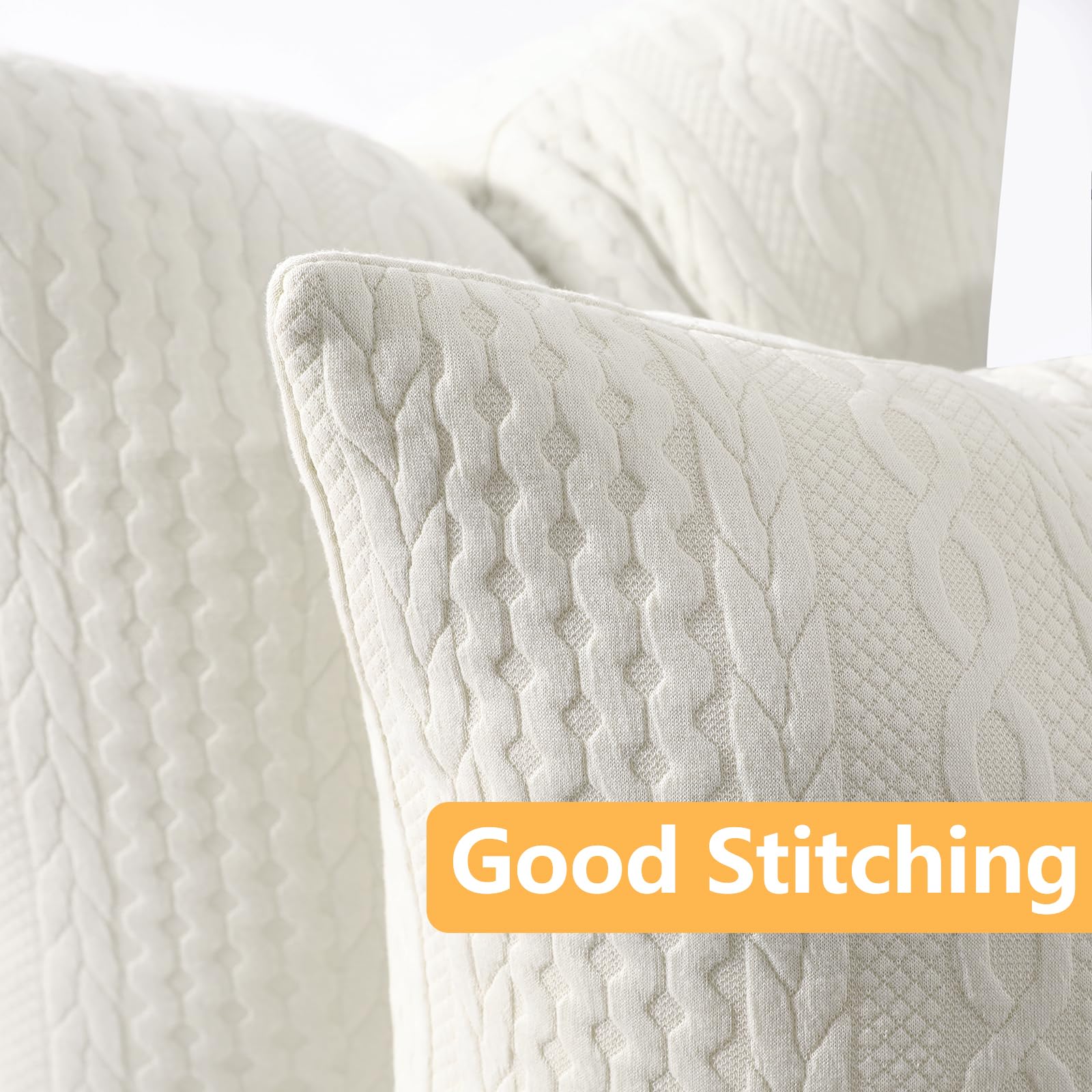 Cikary 20x20 Inch Decorative Throw Pillow Covers Set of 2 - Soft Stretchy Embossed Couch Pillow Covers with Raised Twisted Rope Pattern in Beige for Sofa, Bed, Living Room & Home Decor