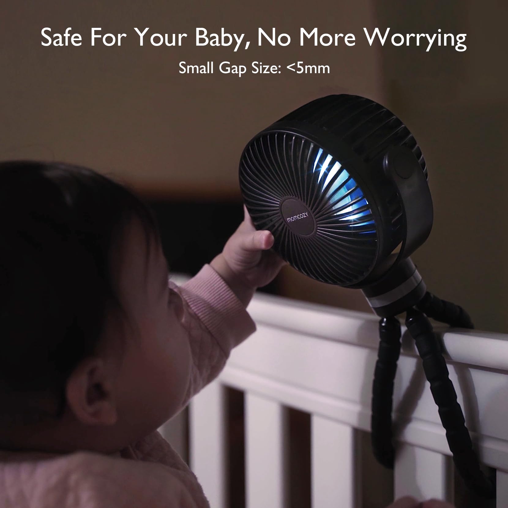 Momcozy Portable Stroller Fan with 27H Battery Life - 4 Speed 360° Rotating, USB Rechargeable, LED Night Light - Perfect for Baby Strollers, Car Seats & Travel Cooling