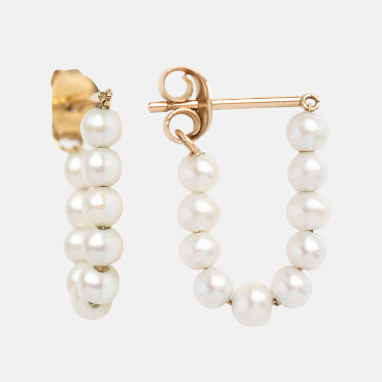 Solid Gold Pearl Strand Hoop Earrings - Elegant & Timeless Jewelry for Women | Perfect for Weddings, Parties & Special Occasions