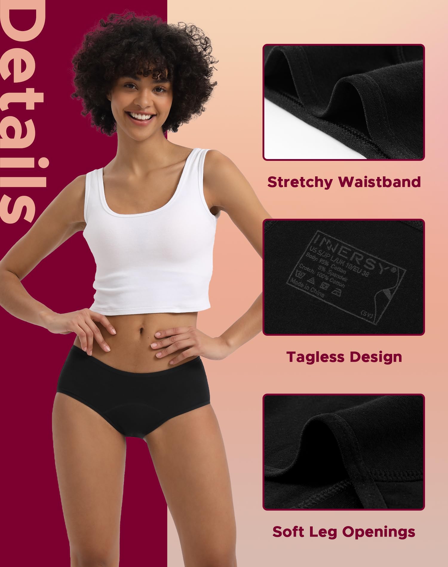 INNERSY Women's Period Underwear - 3 Pack Absorbent Hipster Panties for Teens, Postpartum & Menstrual Protection | Leak-Proof, Comfortable & Reusable | Perfect for Overnight, Workout & Daily Wear