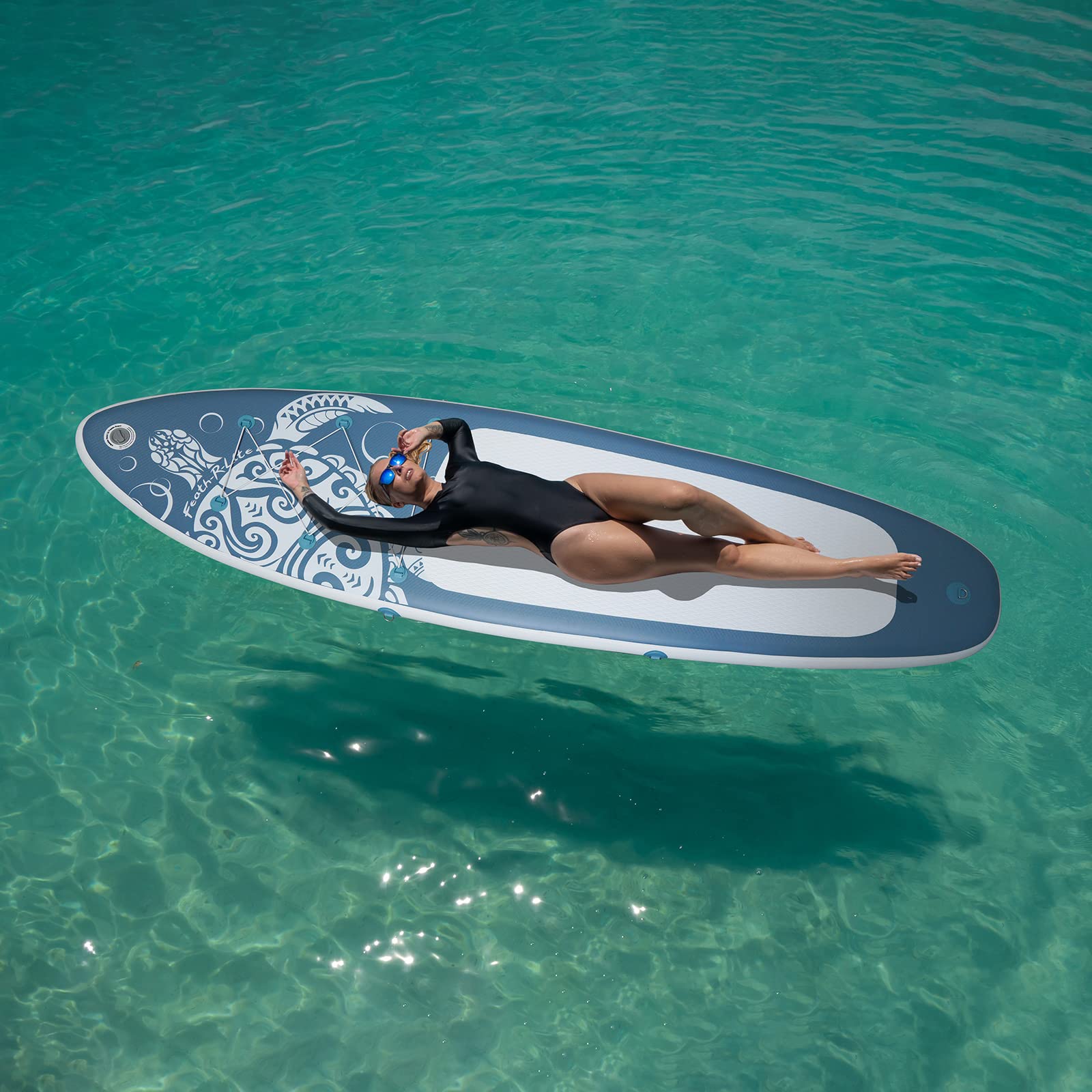 FEATH-R-LITE Inflatable Stand Up Paddle Board (SUP) for Adults - Premium SUP Package with Pump, Adjustable Paddle, Leash, 3 Fins & Backpack - Perfect for Yoga, Fishing & Ocean/Lake Paddling