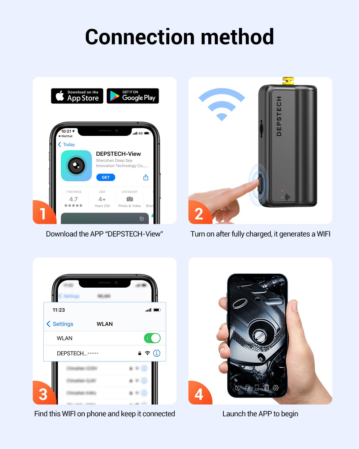 DEPSTECH Dual Lens Wireless Endoscope - 1080P HD Inspection Camera with 7 LED Lights, 0.31In Lens, IP67 Waterproof Borescope, 16.5FT Cable for Android & iOS Devices (Yellow) - Perfect for Plumbing, HVAC, Automotive & Home Inspection