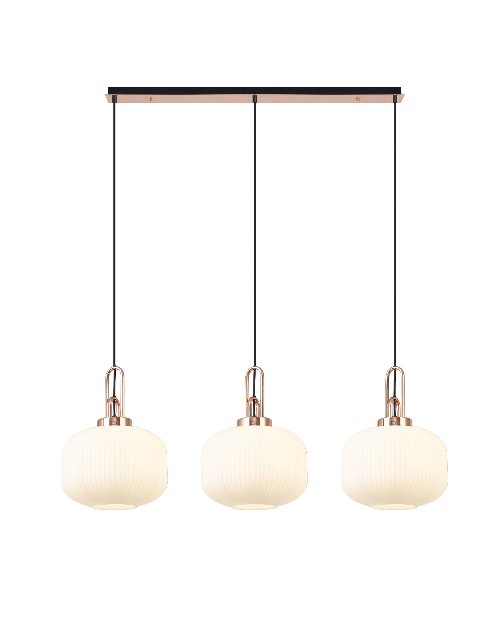 Cadiz 3L Kitchen Island Ceiling Light Fixture - E27 Socket, Copper & Matte Black Finish, Multiple Glass Shade Colors, IP20 Rated - Perfect for Dining Room, Bedroom, or Living Room Lighting