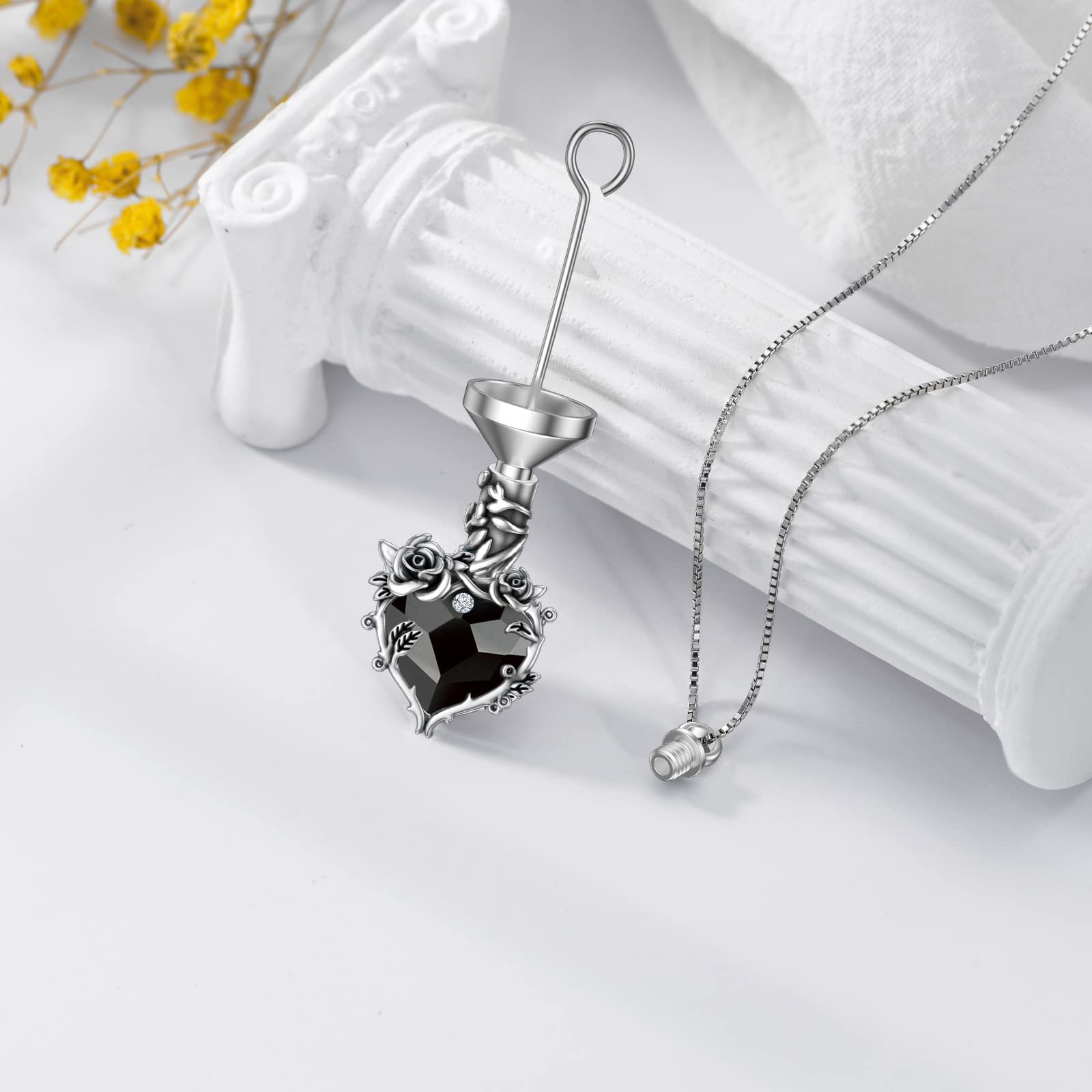 TOUPOP Sterling Silver Rose Cremation Necklace - Heart Crystal Urn Jewelry for Ashes Memorial, Sympathy Gift for Women & Girls - Perfect for Keeping Loved Ones Close, Elegant Memorial Jewelry for Funerals, Anniversaries & Special Occasions