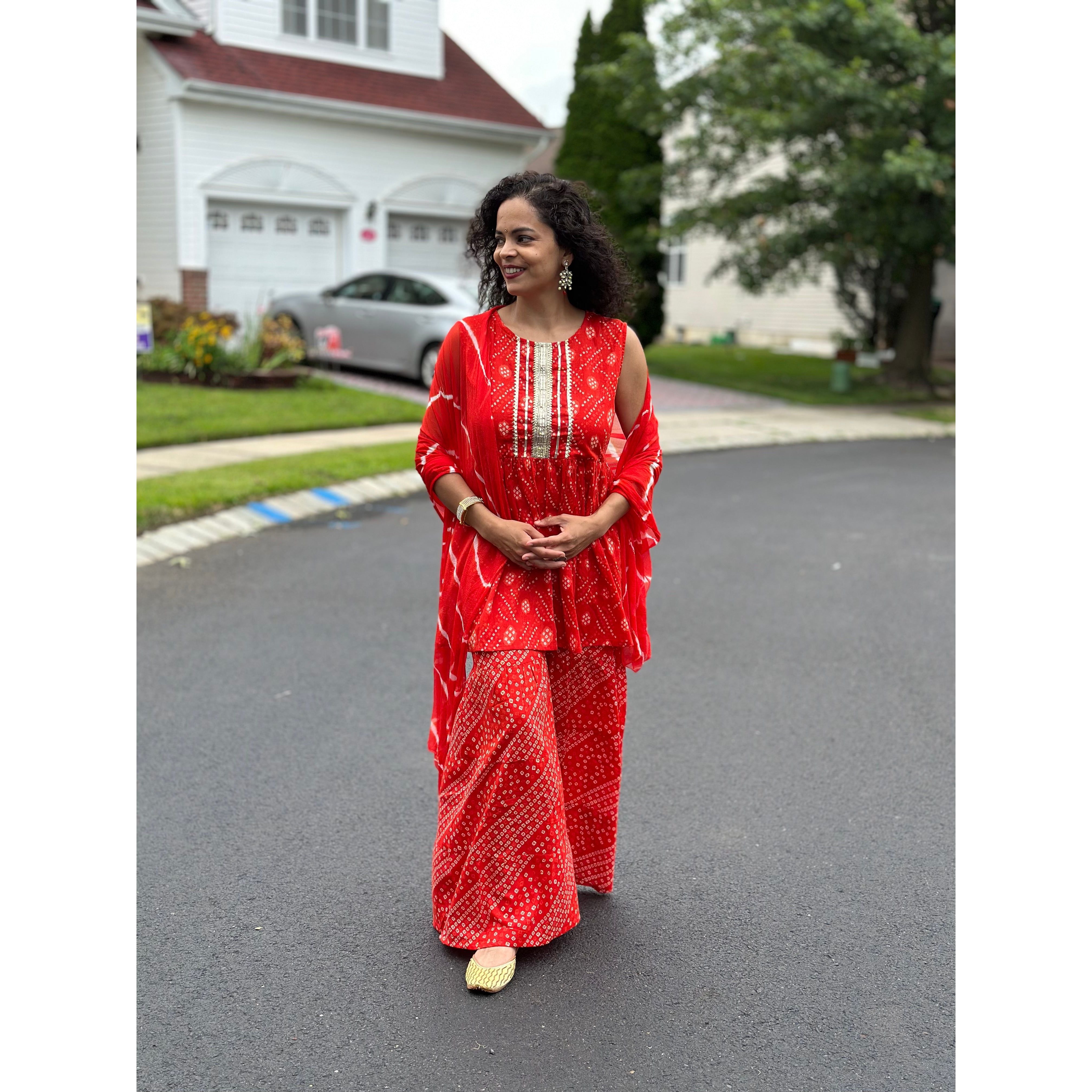 Women's Festive Orange Bandhini Printed Cotton Kurta Set - Perfect for Diwali, Weddings & Ethnic Parties | Comfortable Traditional Indian Outfit