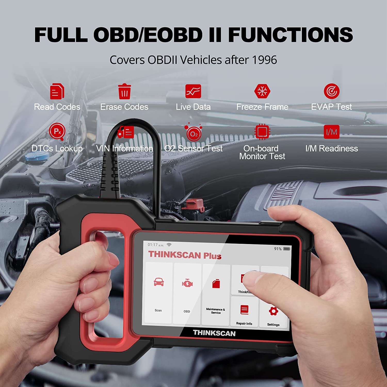 ThinkScan Plus S7 OBD2 Scanner - ABS/SRS/Engine/Transmission/BCM/AC/IC Reset Code Reader & Diagnostic Scan Tool | Professional Car Diagnostic Device for Mechanics & DIY Enthusiasts | Perfect for Engine Light, ABS Brake & Airbag System Troubleshooting