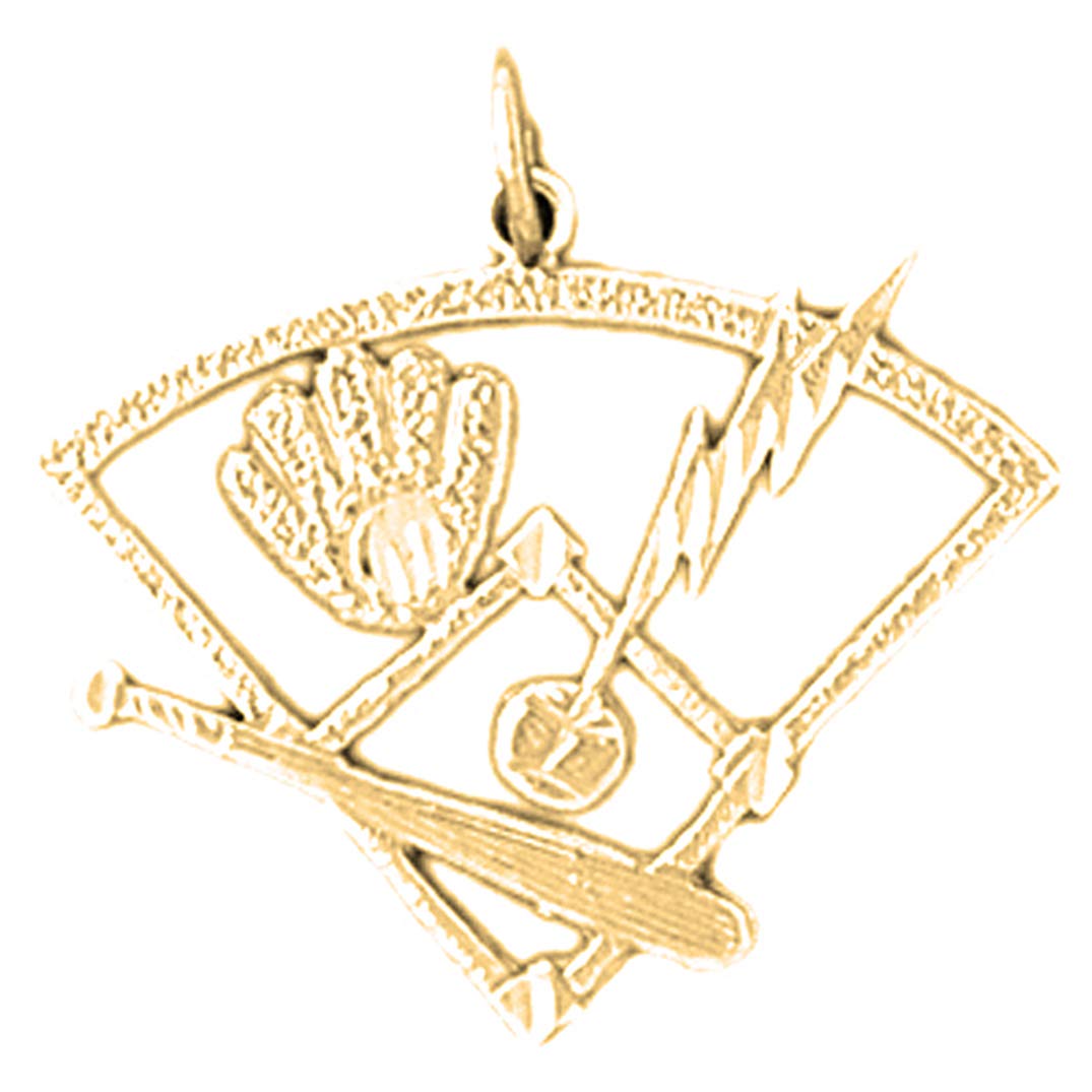 14K Yellow Gold Baseball Diamond Pendant with Bat and Ball Charm - 23mm Jewelry for Men, Sports Lovers Gift - Perfect for Game Day, Birthdays & Father's Day