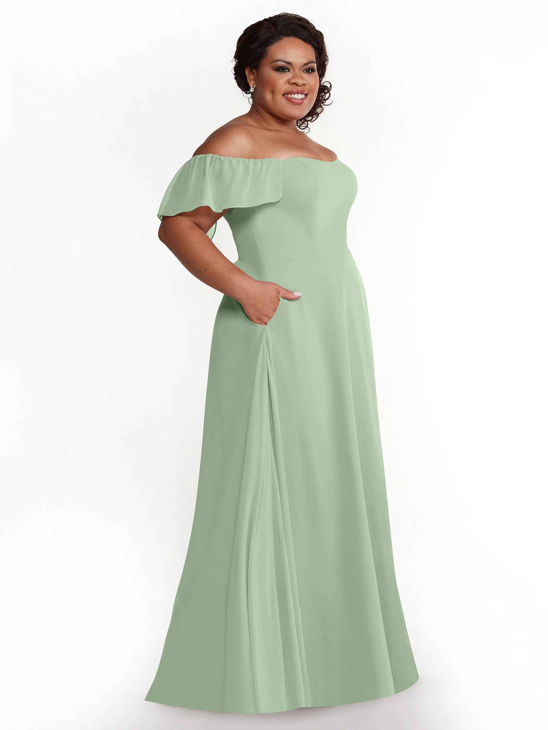 Elegant A-Line Off-The-Shoulder Chiffon Bridesmaid Dress with Pockets - 80168 | Perfect for Weddings, Formal Events & Special Occasions