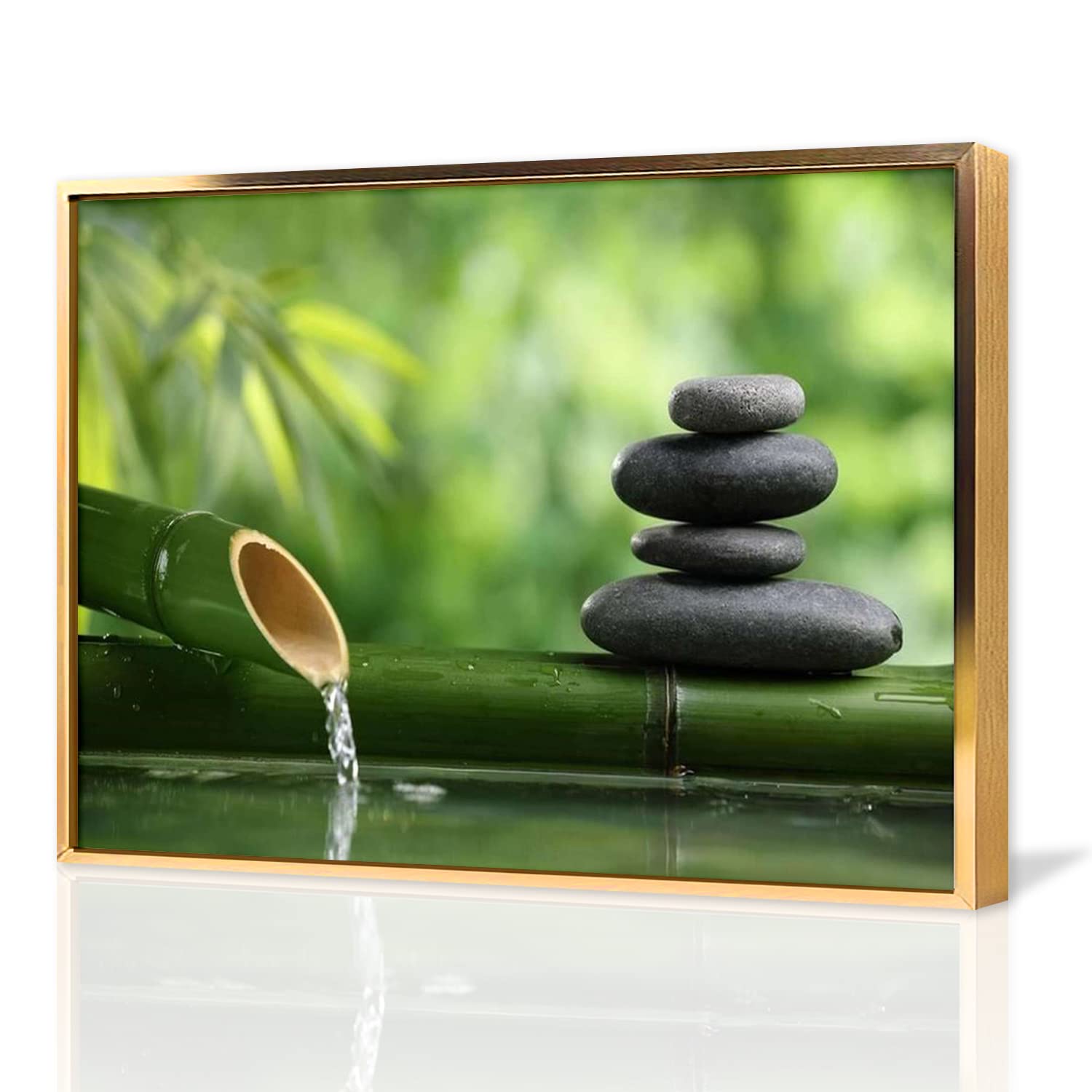 Modern Abstract Canvas Wall Art - Bamboo & Stone Prints Oil Painting for Home & Office Decor - Ready to Hang 24x36 Inch Gold Framed Panther Print - Perfect for Living Room, Bedroom & Workspace Décor